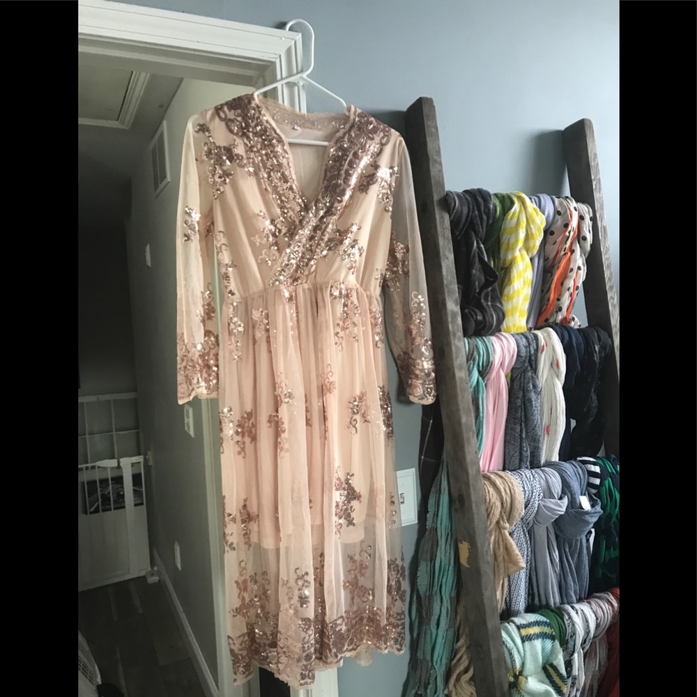Champagne sequin gold dress medium
